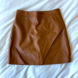 Brown leather mini skirt
